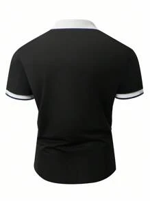 Manfinity Homme Striped Blue, White & Gray Contrast Polo Shirt With Flat Zipper - Black - View 2