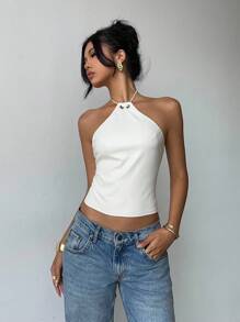 Aloruh 1 件女士纯色无袖露背上衣，夏季时尚，适合外出