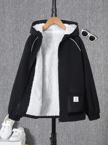 Tween Boys' Casual Street Style 3D Pocket Fleece Hoodie Jacket, Suitable For School And Outings Fall Winter - Black - View 1