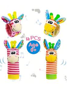 2 Or 4 Pcs Soft Material Wrist Rattle Foot Finder Sensory Stimulation Toys Colorful Halloween Themed Sock Toys Set For Festive Play Fun Rattle Socks Gift Sensory Playtime Activity Novelty Item Holiday Celebration Soft Fabric Entertainment