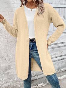 EMERY ROSE 1pc Women Drop Shoulder Loose Fit Long Cardigan Sweater, Solid Color, Casual, Autumn/Winter Green Cardigangreen Cardigan Womenlong Sweater Cardiganlong Cardigan Sweaterduster Cardigan Knitted Sweater Fall Cloth For Women