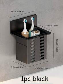 Weiß und schwarz transparentes Zahnbürsten-Zahnpasta-Regal, Badezimmer Kamm Rasierer Wandregal ohne Bohren Badezimmer Aufbewahrungsregal