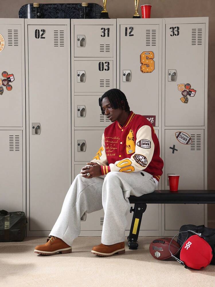 Varsity Letterman Jacket With Letter Patch And Embroidered Details