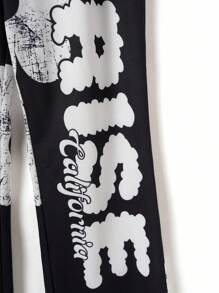 Set de 2 piezas de sudadera con capucha y pantalones acampanados con estampado grande de graffiti en estilo deportivo casual para niños adolescentes, adecuado para fiestas, eventos, bodas, bautizos, ceremonias de apertura, uso diario, escuela, viajes y temporadas de primavera, otoño e invierno