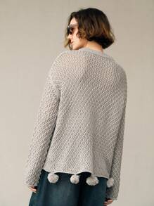 Uhlyne Fall Women Clothes Women's Solid Color Casual Vacation Beach Top, Elegant Round Neck Loose Hollow Out Fuzzy Knit Sweater Women Sweater For Women Women Jumper Women Pullover Knit Pullover Fall Winter - Grey - View 2