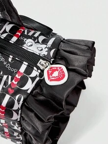 Betty Boop | ROMWE 女士缎面涤纶托特包，卡通图案单肩手提包，大容量通勤包