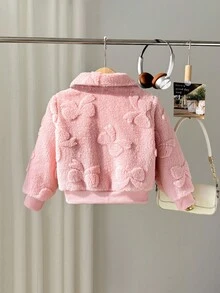 Young Girls' Pink Collar Long Sleeve Zip-Up Fleece Jacket Fall Winter - Pink - View 6