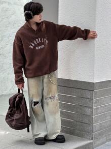 DAZY Sudadera con estampado de letra para hombres en otoño