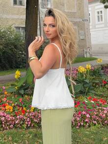 Jeta Ari Women's Solid Color Splice Lace Camisole - White - View 6