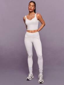 GLOWMODE FeatherFit™ Sweet Glow Soft Stretchy Sweat-Wicking Contrasting Dotted Line Removable Cups Sweetheart Neck Active Tank Top Low-Impact Yoga Pilates Studio Gym Daily Active  Spring Summer - White - View 6