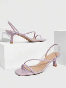 CUCCOO SZL Sandalias de mujer con tiras delgadas, estilo sexy, talón bajo y punta cuadrada, color morado, fáciles de usar, adecuadas para ir al trabajo, citas, fiestas, vacaciones y el Día de San Valentín - Púrpura malva - Ver 3