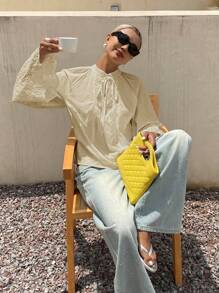 DAZY 女士宽松休闲度假风格衬衫，夏季新品 - 杏色 - 查看 4