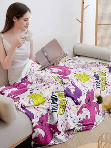 TOM & JERRY X SHEIN Manta de franela con estampado de dibujos animados - Manta de terciopelo coral ultra suave, manta de felpa lujosa para sofá, cama y oficina, regalo cómodo lavable a máquina, adecuado para adultos. - Rosa Pálido - Ver 2