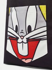 LOONEY TUNES X SHEIN Cartoon Animal Pattern Large Capacity Black Shoulder Bag - Black - View 5