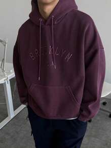 DAZY 男士秋季字母刺绣连帽衫 - 紫色 - 查看 8