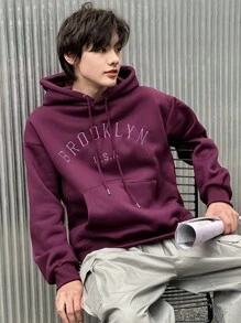 DAZY 男士秋季字母刺绣连帽衫 - 紫色 - 查看 11