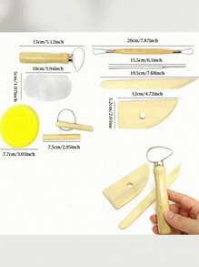 8pcs/Set Wood Pottery Sculpture Clay Cleaning Tools Kit Including Clay Cutting, Modeling, Trimming Tools Perfect For Beginners To Smooth, Clean, Carve, Shape And Sculpt Pottery - Beige - View 11