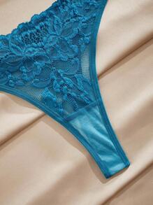 SHEIN 花卉蕾絲鋼圈內衣套裝 - 水鴨藍 - 查看 4