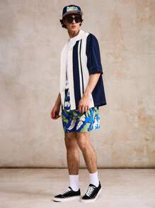 Surfspeed Pantalones cortos de playa casuales con estampado de plantas para hombres, verano