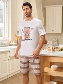 FamilyFrolics Set de pijamale pentru bărbați, cu imprimeu englezesc, ușor și confortabil, pentru părinte-copil