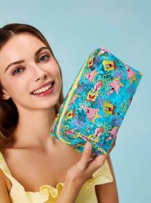SpongeBob SquarePants | SHEIN 1pc Cartoon Pattern Printed Large Capacity Foldable PVC Makeup Bag, Multi-Functional Storage Pouch For Daily Essentials, Travel, Office, Makeup, Study, Suitable For Men, Women, Students,,‌ - Multicolor - View 2