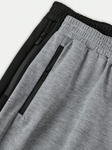 SHEIN 两件套青少年男童运动裤套装，休闲学院风，舒适时尚，百搭实用，面料柔软，适合日常穿着、上学、旅行、户外活动，四季皆宜。这款青少年运动裤套装包含带拉链口袋的慢跑裤，时尚百搭，适合秋冬季节穿着。 - 彩色 - 查看 6