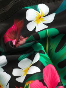 青少年女孩热带植物印花拼布丝带连体比基尼泳装，母子装（2 件单独出售） - 彩色 - 查看 4