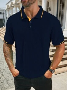 Manfinity Homme 夏季大码男式撞色饰边纽扣 Polo 衫