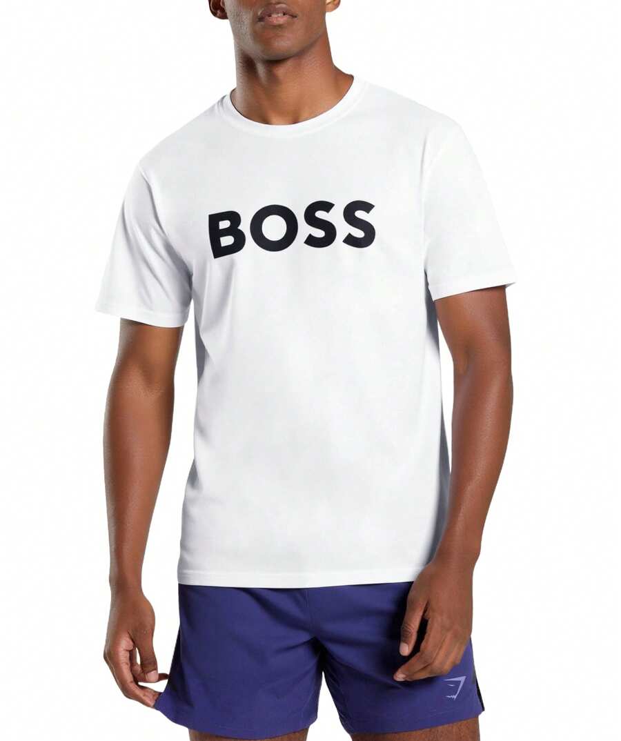 Hugo Boss Áo thun nam cổ tròn tay ngắn họa tiết chữ đơn giản đa năng - 100 Trắng - Xem 1