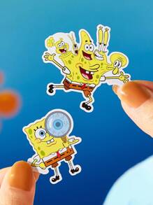 SpongeBob SquarePants | SHEIN 103张卡通图案贴纸套装，适合学生、青少年、男女，可用于笔记本、日记本、手工艺品等物品。也可用于滑板、笔记本电脑和行李箱的个性化装饰。可移除背胶，易于撕除不留残胶，包含章鱼哥、蟹老板、珊迪等卡通人物。 - 彩色 - 查看 4