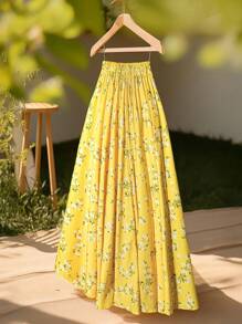 GlowEve 黄色碎花喇叭裙，女士优雅度假裙 - 黃色 - 查看 2