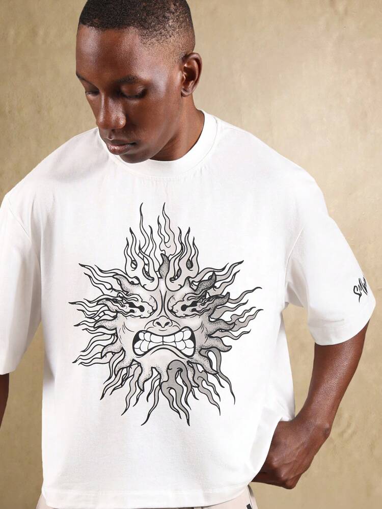Übergroßes T-Shirt mit Sonnengesicht-Kunstdruck