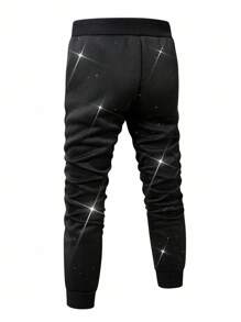 Manfinity Homme Men's Shiny Black Sweatpants With Wing & Crown Pattern - Black - View 2