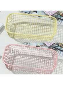 1/2 piezas de cesta de almacenamiento de hierro con estilo Ins de color crema, organizador de escritorio simple para maquillaje, almacenamiento de suministros de oficina, de regreso a la escuela, artículos de boda, decoraciones florales, cosas de casa, mesa, decoraciones para el hogar, organización y almacenamiento del hogar, decoración de habitación, decoración de dormitorio