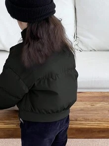 DAZY 年轻女孩休闲纯色立领夹克，冬季 - 黑色 - 查看 2