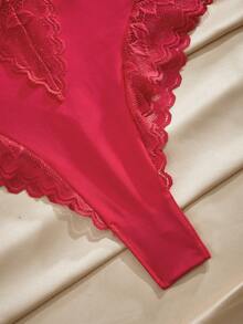 Charlaine Body sin espalda con encaje floral y transparente inalámbrico, sexy, para uso diario, color rojo - Rojo - Ver 9