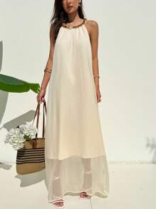 Aloruh Date Night Outfits Women Apricot Vacation Beach Dress With Unique Neckline And A-Line Silhouette For Women - Apricot - View 9