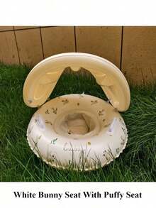 1pc Swimming Ring With Sunshade And Handles, Featuring A Circular Pattern, Suitable For Both Outdoor And Indoor Swimming.