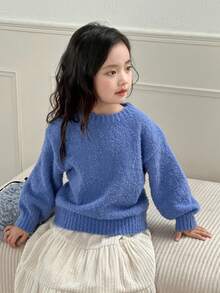 DAZY Suéter casual de cuello redondo de unicolor, versátil, para niña, otoño e invierno