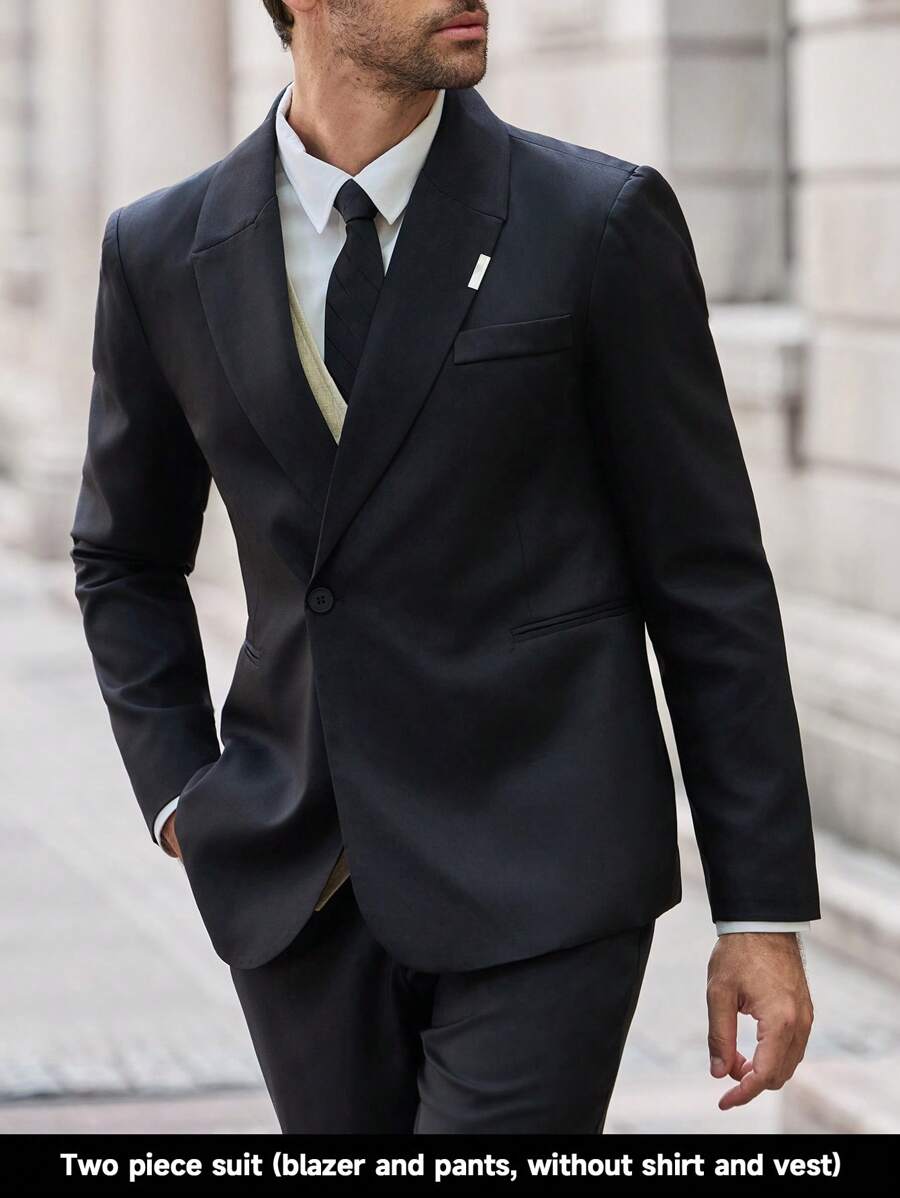 Manfinity Bizformal Men's Casual Business Suit Set Is Made From High-Quality, Lightweight, And Breathable Fabric, Offering A Structured Yet Stylish Look. Combining Modern Minimalism With Classic Business Elements, It Conveys Refined Sophistication. The Slim Fit And Tailored Cut Flatter All Body Types And Ages. Classic Versatile Colors Pair Well With Shirts, T-Shirts, Leather Or Casual Shoes, Making It Suitable For The Office, Trips, Gatherings, Commuting, Or Travel. Simple Yet Elegant, Wrinkle-Resistant, And Easy To Care For-Ideal For Photos And Street Style. Comfortable And Skin-Friendly For Spring, Summer, And Autumn. A Practical And Tasteful Gift.Men's Casual Gentleman Suit Set, A Single Piece Can Easily Handle Commuting, Maintain Gentleman Style, Simple Design, Comfortable Wear