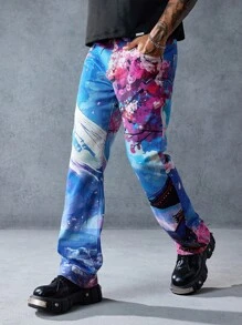 ROMWE MEN Anime Herren Jeans mit Blume Muster und Tasche - Verschiedenfarbig - Übersicht 2