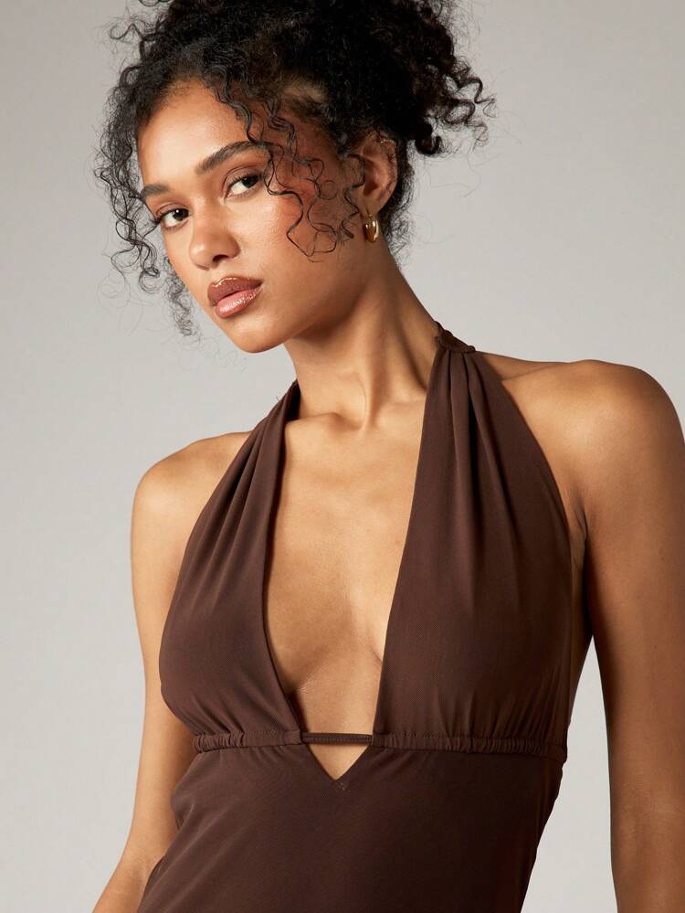 AiiRZ Halter Neck Maxi Dress With Plunging Neckline