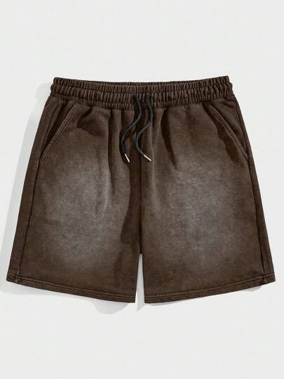 Herren Sommer Lässig Mode Straßen-Shorts mit Kordelzug Taille, schräger Tasche und Washed, weitem Schnitt