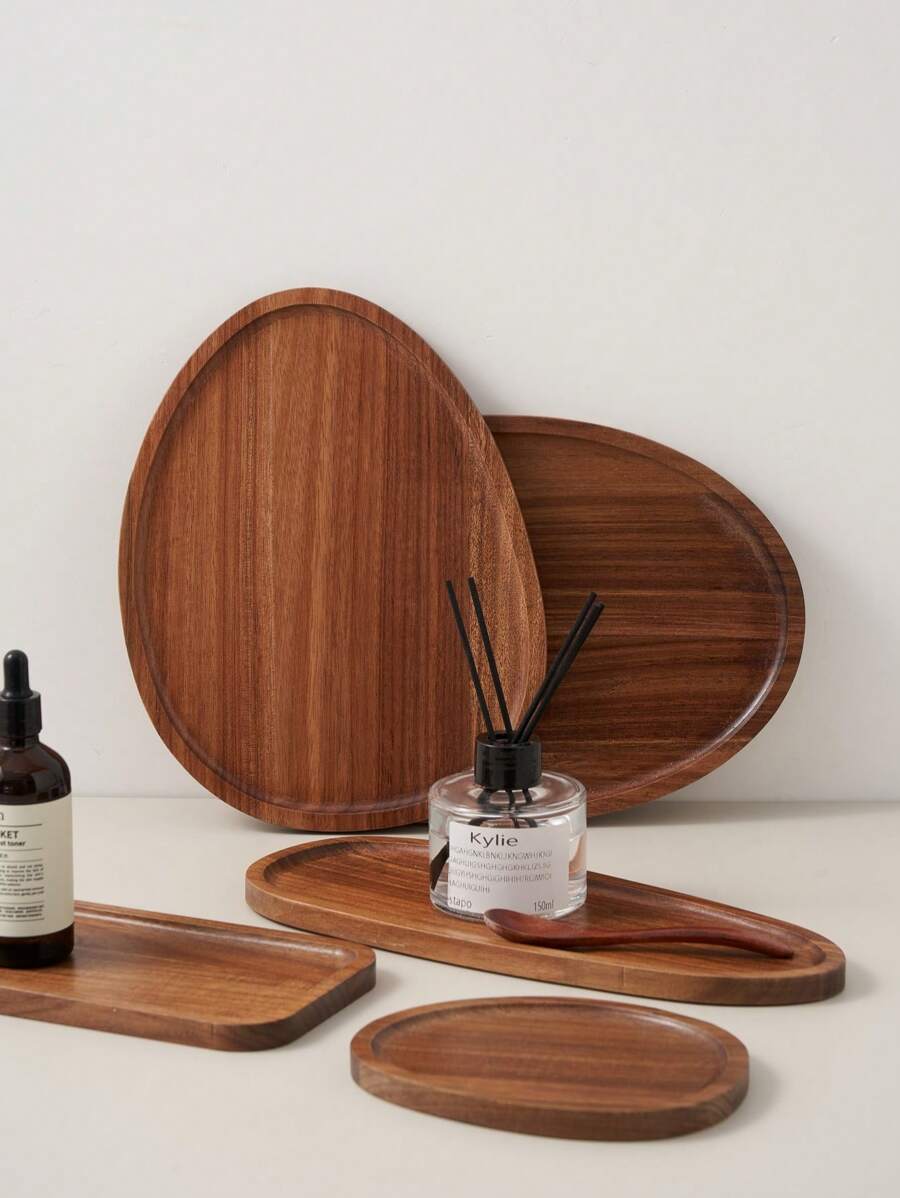 1pc Walnut Tray, Multifunctional Asymmetrical Oval Shape Wooden Tray, Dinner Tray,Necklaces,Ring Dish, Key Bowl,Decorative Plate,Jewelry Trays For Women. For Kitchen, Dining Room, Bedroom, Christmas Gifts - Brown - View 1