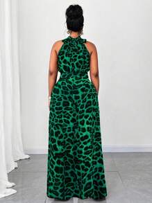 Maweii Leoparden-Muster Sexy Off-Shoulder Schleife Urlaubs Strandkleid in Große Größen