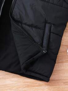 SHEIN Explorewe 适合青少年男孩外出、秋冬季的休闲连帽背心 - 黑色 - 查看 3