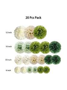 SHEIN 20 pièces/set Pompons en papier de soie vert sauge (30 cm, 25 cm, 20 cm, 15 cm) et 20 pièces Ensemble de décoration de fête bohème florale pour mariage, anniversaire, fête d'animaux de la jungle, décoration murale, Saint-Valentin, mariage de la Saint-Valentin, anniversaire