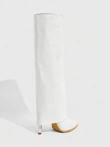 CUCCOO SZL Botas altas de tacón fino y puntera afilada Cuccoo, botas de montar sexys para mujer - Blanco - Ver 9