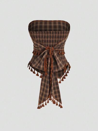 Sweetra توب كروب بأربطة وأهداب بنمط الشيكارة الفرنسي الرجعي