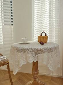 1 件花卉蕾丝桌布 - 质朴透明可洗蕾丝边咖啡桌布 - 非常适合野餐、露营、生日派对、情人节和家庭厨房装饰 - 米色 - 查看 7